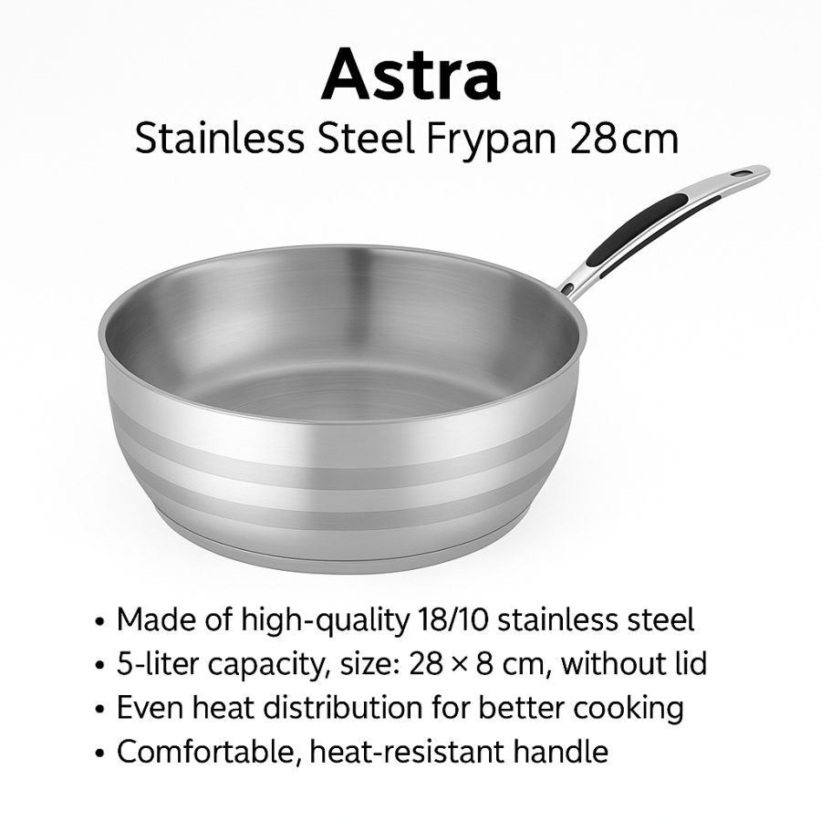 مقلاة ستانلس ستيل أسترا 28 سم Astra Stainless Steel Frypan 28cm Astra Stainless Steel Frypan 28cm