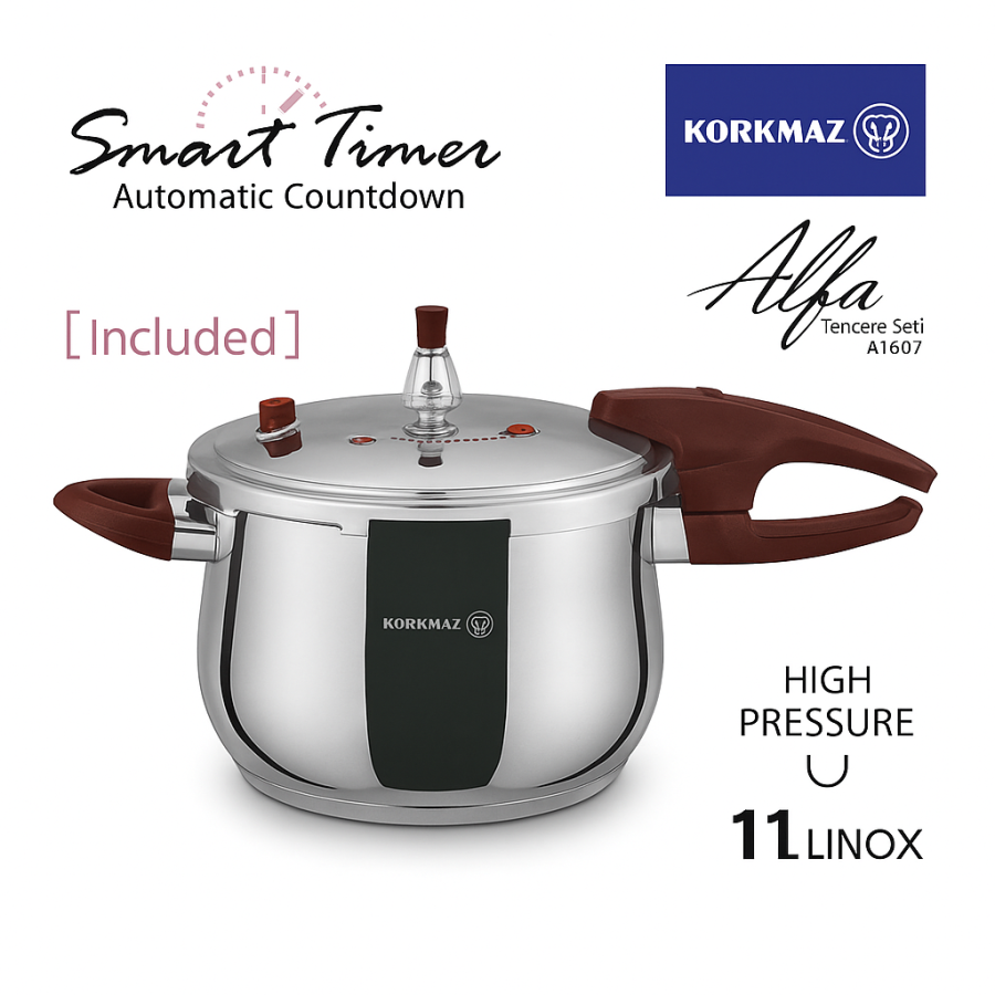 قدر ضغط كركماز ألفا 11 لتر – ستانلس ستيل KORKMAZ Alfa Pressure Cooker 11L – Stainless Steel KORKMAZ Alfa 11L Pressure Cooker – Stainless Steel