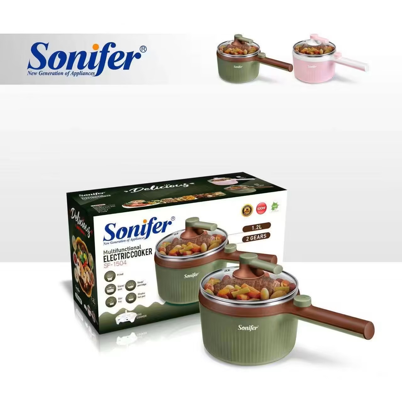 قدر كهربائي متعدد الاستخدامات سونيفر 1.2 لتر Sonifer 1.2L Stainless Steel Mini Electric Multi Cooker