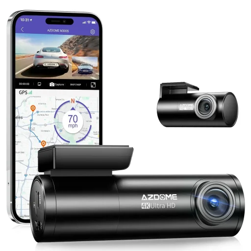 أزدومي M300S كاميرا داش كام بقناة واحدة ودقة 4K مع بطاقة ذاكرة 64 جيجابايت Azdome DashCam M300S 1 Channel 4K with 64GB TF Card