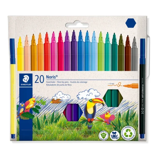 ستيدتلر (Noris 326) أقلام تلوين برأس ليفي، 20 لوناً متنوعاً - 326 C20 STAEDTLER Noris 326 Fibre-Tip Pens, 20 Assorted Colors - 326 C20