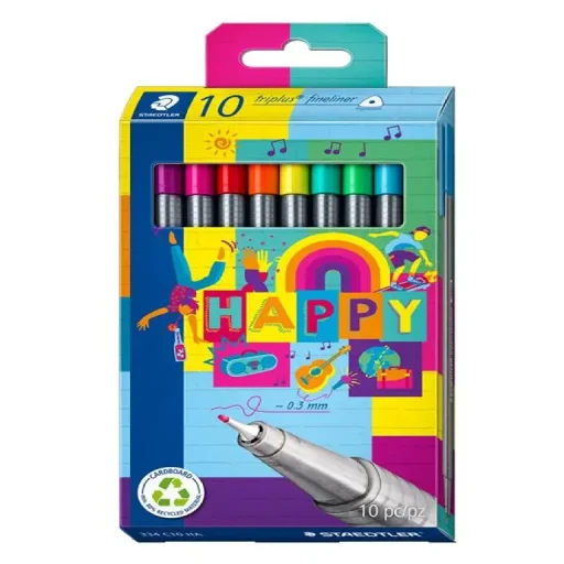 ستيدتلر (Triplus Fineliner 334) أقلام حبر سائل رفيعة (Fineliner)، 10 ألوان متنوعة - 334 C10 STAEDTLER Triplus Fineliner 334, 10 Assorted Colors - 334 C10