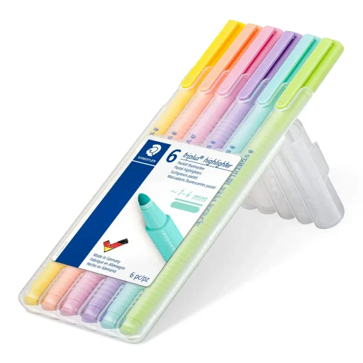ستيدتلر (Triplus Textsurfer 362) أقلام تحديد (Highlighters) بألوان الباستيل، عبوة من 6 ألوان - 362 CSB6 STAEDTLER Triplus Textsurfer 362 Pastel Highlighters, Pack of 6 - 362 CSB6