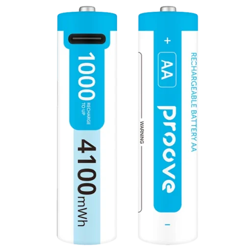 بروفي كومباكت إنيرجي برو بطاريات AA قابلة لإعادة الشحن 4100mWh عبوة من قطعتين - أبيض Proove Compact Energy Pro AA 4100mWh Li-ion USB-C Rechargeable Batteries - 2-Pack - White
