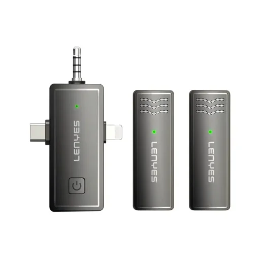 لينيس ميكروفون لافالير لاسلكي 3 في 1 LM202 - أسود Lenyes LM202 3-in-1 Wireless Lavalier Microphone - Black