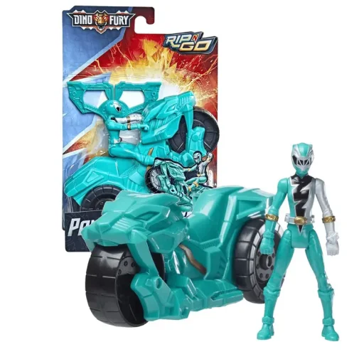 هاسبرو باور رينجرز داينو فيوري ريب آند جو سيبرتوث باتل رايدر وجرين رينجر Hasbro Power Rangers Dino Fury Rip N Go Sabertooth Battle Rider & Green Ranger