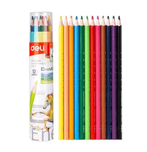 ديلي أقلام تلوين خالية من الخشب إنوفيشين C112-12 - 12 قلم تلوين Deli C112-12 Wood-Free Colored Pencil Enovation - 12 Coloring Pencils