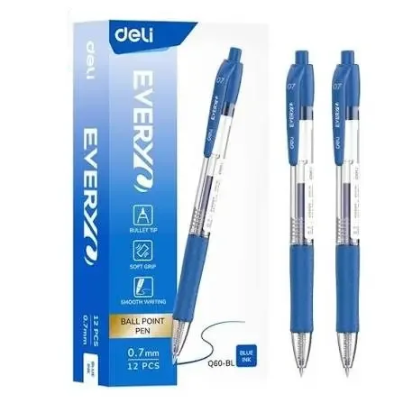 ديلي ايفري او قلم حبر جاف مقبض ناعم - حبر أزرق 0.7 Q60-BL Deli EveryO Ball Point Pen Soft Grip Handle - 0.7 Blue Ink Q60-BL