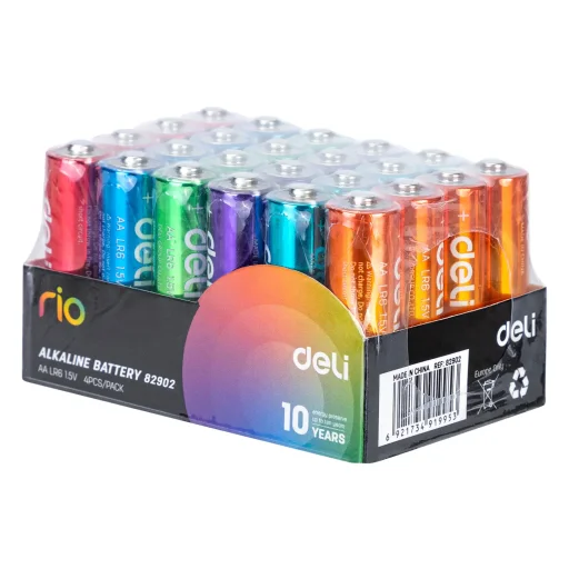 ديلي بطارية قلوية ريو AA LR6 1.5 فولت 82902 Deli 82902 AA / LR6 1.5V Alkaline Batteries - 4-Pack