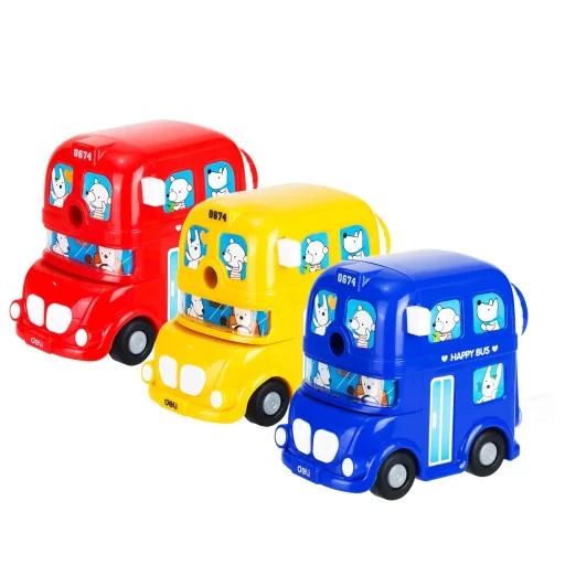 ديلي براية أقلام دوارة 0674 - هابي باص Deli 0674 Rotatry Pencil Sharpener - Happy Bus