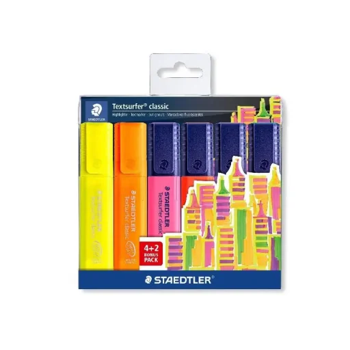 ستدلر Textsurfer Classic محفظة ترويجية - 6 أقلام تحديد (4+2) STAEDTLER Textsurfer Classic promotional wallet - 6 highlighters (4+2)