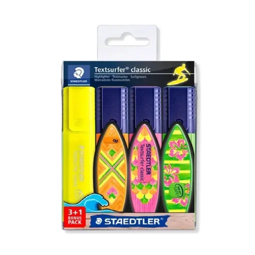 ستدلر Textsurfer Classic محفظة ترويجية - 4 أقلام تحديد (3+1) STAEDTLER Textsurfer Classic promotional wallet - 4 highlighters (3+1)