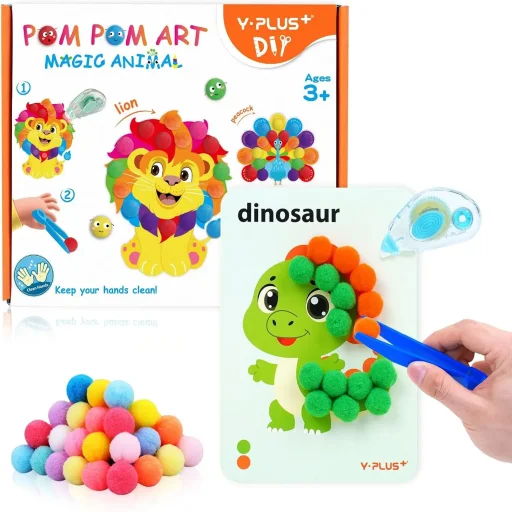 واي بلس Pom Pom Art طقم أشغال يدوية بتصاميم الحيوانات - CP240700 Y-Plus Pom Pom Art Box Animal Theme CP240700