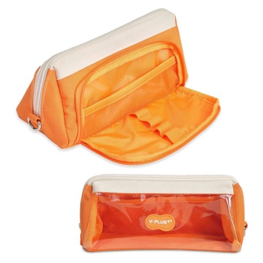 واي بلس مقلمة قماش بسحّابين وجيب شفاف - برتقالي - BG230110 Y-Plus Pencil Case With Transparent Pocket Orange No. BG230110