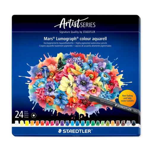 ستدلر Mars Lumograph Colour Aquarell أقلام تلوين مائية - 24 لون، علبة معدنية STAEDTLER Mars 104 024 Lumograph Color Aquarell pencils - 24 Colors - metal case