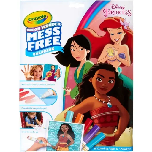 كرایولا – مجموعة تلوين Color Wonder لشخصيات أميرات ديزني، Foldalope مع 4 أقلام تلوين Crayola - Color Wonder Set Disney Princess Foldalope 4 Markers