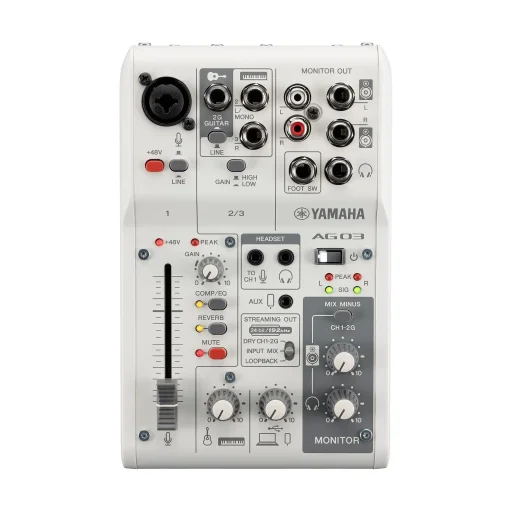 ياماها AG03MK2 أبيض مكسر صوتي للبث المباشر 6 قنوات مع Loopback Yamaha AG03MK2 White 6-Channel Live Streaming Loopback Mixer