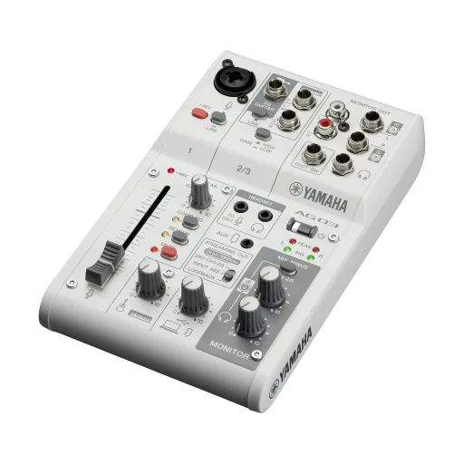 ياماها AG03MK2 أبيض مكسر صوتي للبث المباشر 6 قنوات مع Loopback Yamaha AG03MK2 White 6-Channel Live Streaming Loopback Mixer