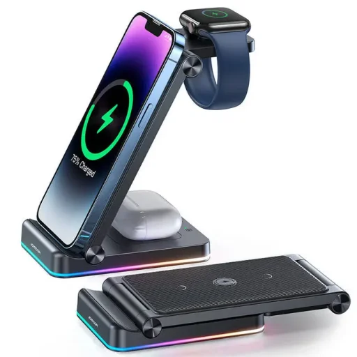 شاحن جوي روم لاسلكي قابل للطي 3 في 1 بقدرة 15 واط لسماعات AirPods وساعة آبل Joyroom 15W Foldable 3-in-1 AirPods, Apple Watch