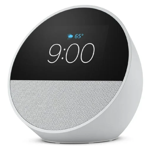 أمازون إيكو سبوت ساعة المنبه الذكية مع أليكسا - اللون الأبيض Amazon Echo Spot Smart Alarm Clock with Alexa - White