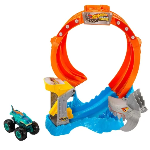 مجموعة لعب تحطيم القرش الحلزوني من هوت ويلز مونستر تراكس Hot Wheels Monster Trucks Spiral Shark Smash Playset