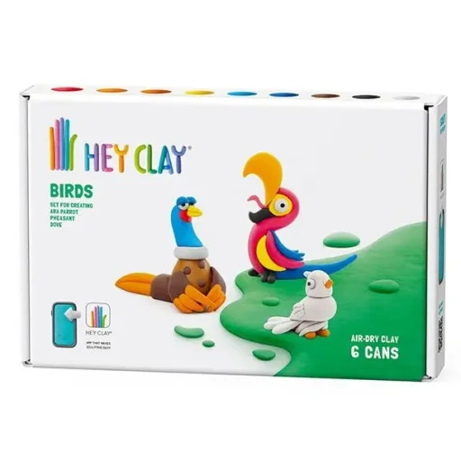 هي كلاي - طيور: فزان، ببغاء آرا، حمامة، 6 علب HEY CLAY - Birds: Pheasant, Ara Parrot, Dove 6 Cans