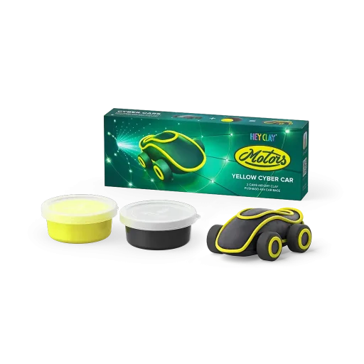 هي كلاي - سيارة سايبر الصفراء، سلسلة "موتورز"، علبتان HEY CLAY - Yellow Cyber Car , series Motors, 2 cans
