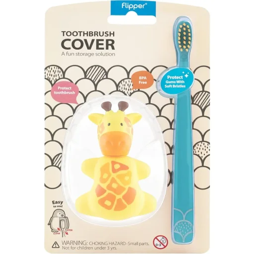 فليبر عبوة كومبو غطاء فرشاة أسنان وفرشاة أسنان حيوان مرح - زرافة Flipper Fun Animal Toothbrush Cover & Toothbrush Combo Pack - Giraffe