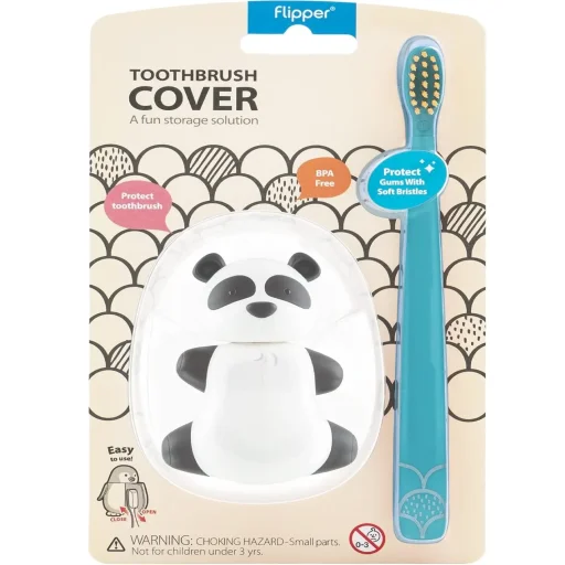 فليبر عبوة كومبو غطاء فرشاة أسنان وفرشاة أسنان حيوان مرح - باندا Flipper Fun Animal Toothbrush Cover & Toothbrush Combo Pack - Panda
