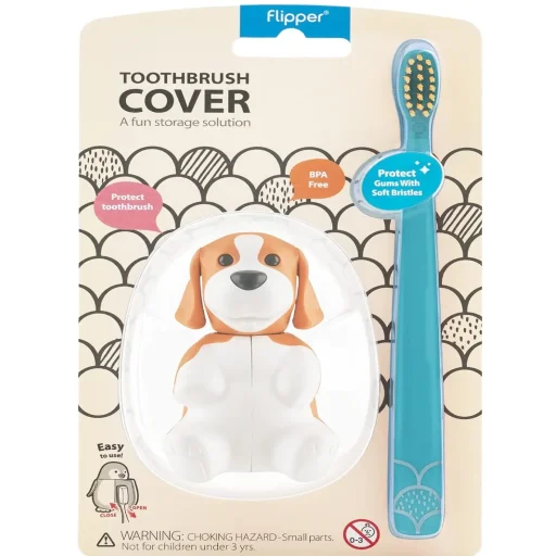 فليبر عبوة كومبو غطاء فرشاة أسنان وفرشاة أسنان حيوان مرح - بيجل Flipper Fun Animal Toothbrush Cover & Toothbrush Combo Pack - Beagle