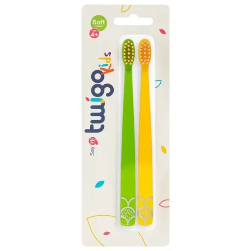 فليبر فرش أسنان تويجو للأطفال ناعمة الشعيرات - أخضر وأصفر، عبوة من قطعتين Flipper Twigo Kids Soft-Bristle Toothbrushes - Green & Yellow, 2-Pack