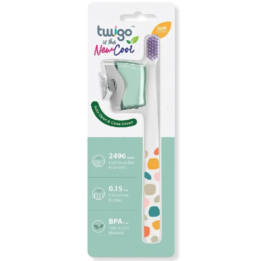 فليبر عبوة كومبو أساسية غطاء فرشاة أسنان وفرشاة أسنان تويجو للبالغين - أخضر جبلي Flipper Twigo Adult Toothbrush Cover & Toothbrush Basic Combo Pack - Mountain Green