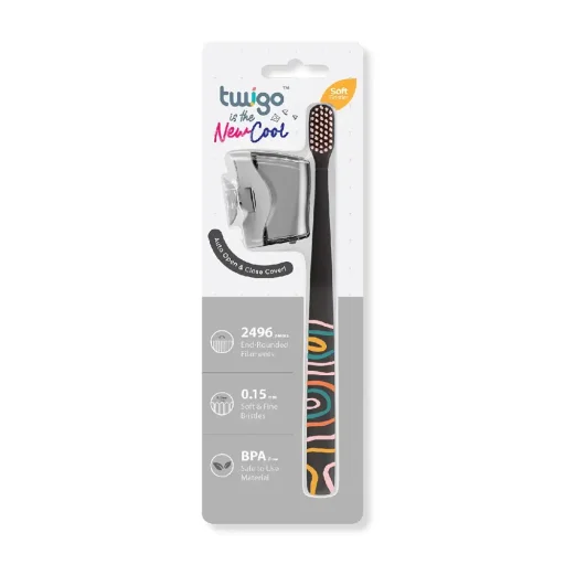 فليبر عبوة كومبو أساسية غطاء فرشاة أسنان وفرشاة أسنان تويجو للبالغين - دخاني Flipper Twigo Adult Toothbrush Cover & Toothbrush Basic Combo Pack - Smoke