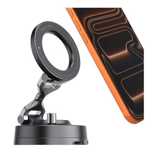 بريف حامل هاتف مغناطيسي للسيارة بتثبيت بالشفط - أسود (BHL-56) Brave Vacuum Suction Magnetic Car Phone Mount - Black (BHL-56)
