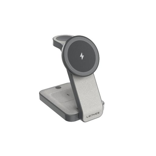 لينيس PW313 قاعدة شحن لاسلكي ثلاثة في واحد قابلة للطي - رمادي Lenyes PW313 3-in-1 Foldable Wireless Charging Stand - Grey