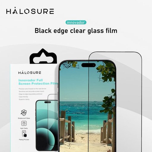 لاصق اصلي من هلوشور 2.5D لجهاز ايفون 15 بلس / 16 بلس حماية كاملة مقاوم للكسر HaloSure 2.5D iPhone 15 Plus 16 Plus Screen Protector