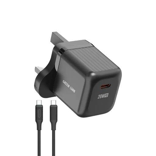 شاحن جرين ليون Ultra Compact GaN بقوة 20 واط USB-C PD UK Pin مع كابل USB-C إلى Lightning Green Lion Ultra Compact GaN 20W USB-C PD UK Pin USB-C Lightning Charger