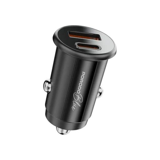 شاحن سيارة بورودو Blue بقوة 15 واط بمنفذين USB-A + USB-C مع كابل C إلى C بطول 0.9 متر Porodo 15W Car Charger