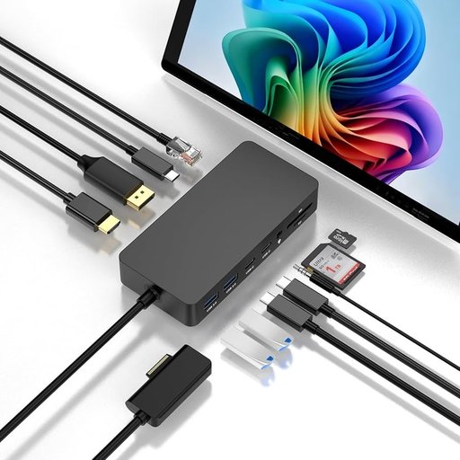 قاعدة توصيل جديدة تدعم ثلاث شاشات بدقة 4K وتردد 60 هرتز (عبر منافذ HDMI وUSB-C وDP) ومتوافقة مع أجهزة Surface Pro. New Dock Triple Displays 4K@60Hz HDMI+USB C+DP Compatible with Surface Pro