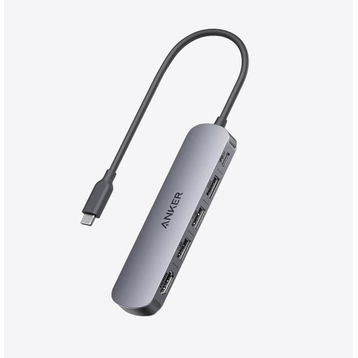 محول Anker (موزع USB-C) بتصميم 5 في 1، يضم منفذ HDMI بدقة 4K وتردد 30 هرتز وتقنية توصيل الطاقة (PD) بقدرة قصوى تبلغ 90 واط. Anker 5-in-1 USB C Hub Adapter 4K@30Hz HDMI with PD 90W Max A8357