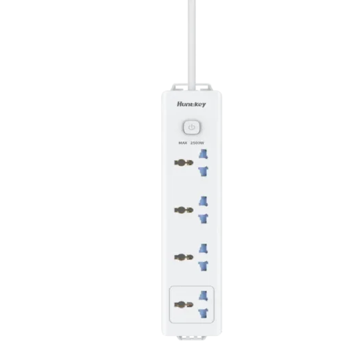 Huntkey توصيلة كهرباء بـ 4 مخارج 3 أمتار طراز DMB401 Huntkey DMB401 4-Outlet Universal Power Strip with Surge Protection - 2500W, 3m
