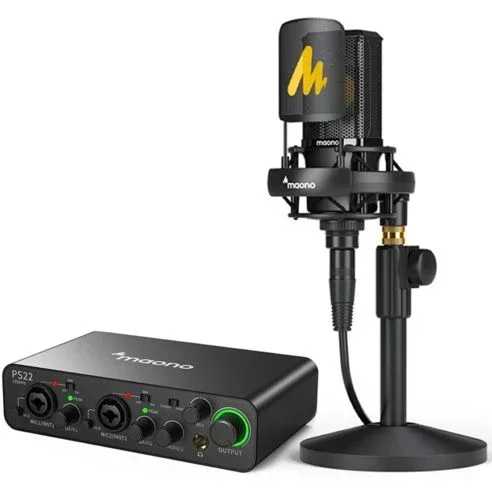 ماونو AU-PM500T ميكروفون استوديو مكثف قلبي احترافي إكس إل آر - أسود MAONO AU-PM500T Professional 34mm Large-Diaphragm Cardioid XLR Condenser Studio Microphone Kit - Black
