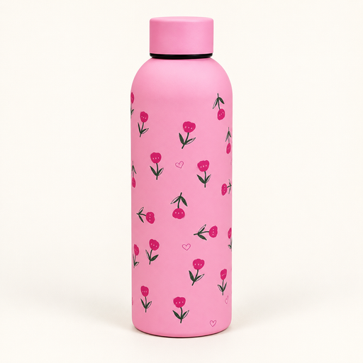 مطارة وردية بنقشة زهور Pink Floral Water Bottle