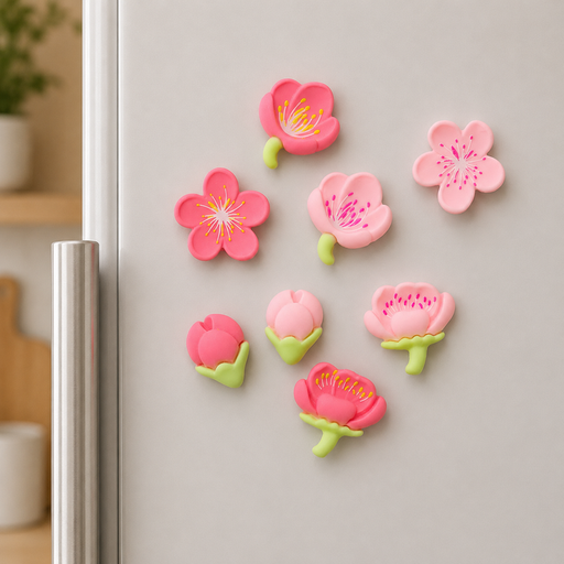 طقم مغناطيس ثلاجة زهور وردية – 8 قطع Pink Flower Fridge Magnet Set - 8 Pieces