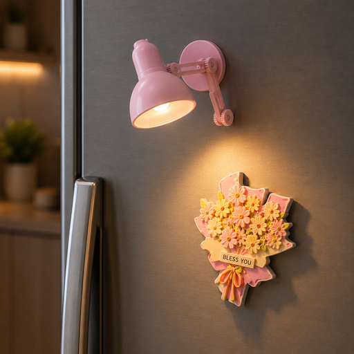 مغناطيس ثلاجة مصباح وردي مضيء Illuminated Pink Lamp Fridge Magnet