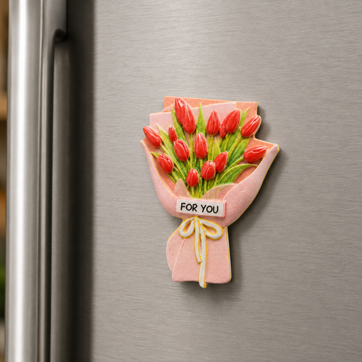 مغناطيس ثلاجة باقة التوليب الأحمر Red Tulip Bouquet Fridge Magnet
