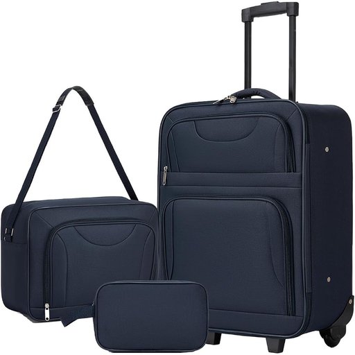 سيت حقائب سفر قماشية باللون الكحلي مكونة من 3 قطع navy blue 3-piece soft-shell luggage set