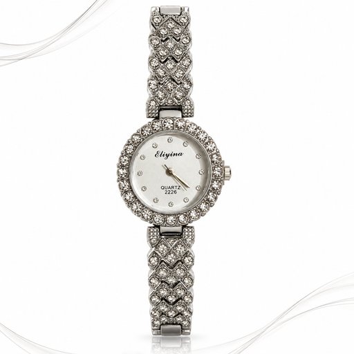 ساعة نسائية فضية مرصعة من Eliyina Eliyina Women's Silver Crystal Watch