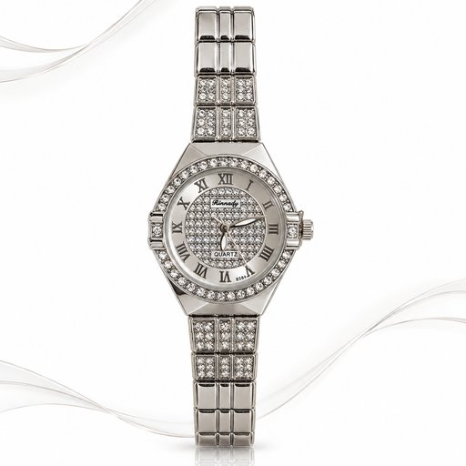 ساعة نسائية فضية مرصعة بالكريستال من Rinnady Rinnady Women's Silver Crystal Watch