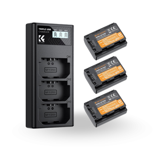 NP-FZ100 Battery and Three Slot Charger, 3-Pack Battery for Sony NP-FZ100 Battery and Three Slot Charger, 3-Pack Battery for Sony